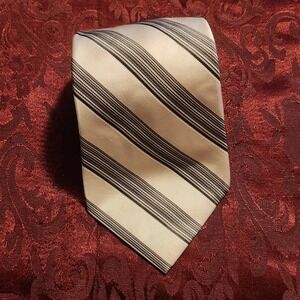 Alfani Gold And Black Stripes Handmade 100% Silk Repp Tie